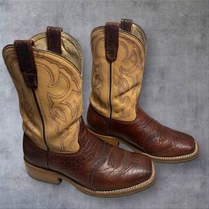 Double H Graham Briar Bison Leather Square Toe Boots Ropers Mens 9 2E Brown USA